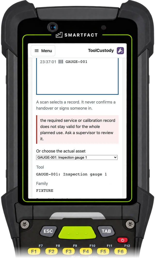 ToolCustody station refusing to issue a gauge because its required calibration does not stay valid for the whole planned use